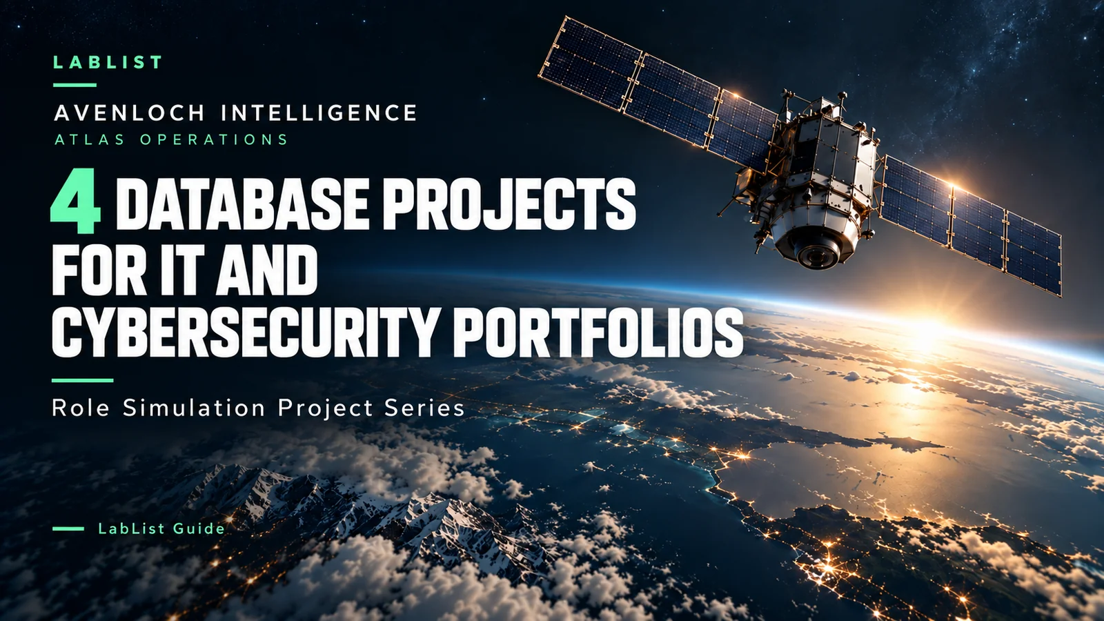 Satellite above Earth with the title 4 Database Projects for IT and Cybersecurity Portfolios.